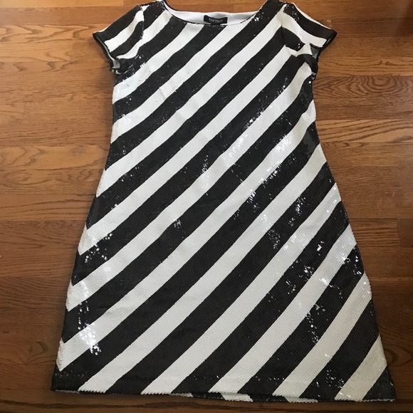 black and white striped cocktail dress
